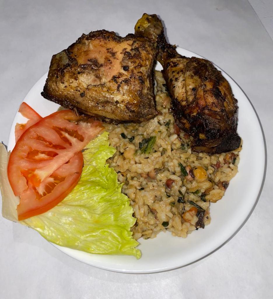Cook Up Rice w/ Chicken · served with jerk chicken, fried chicken or bbq chicken. 
