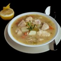 Chicken Vegetable Soup  · Creamy broth with celery, carrots, potato and peppers. Served with chicken chunks.