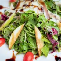 Mixed Green Salad · Mixed Mediterranean greens and walnuts and dressed. Served with cherry vinaigrette.