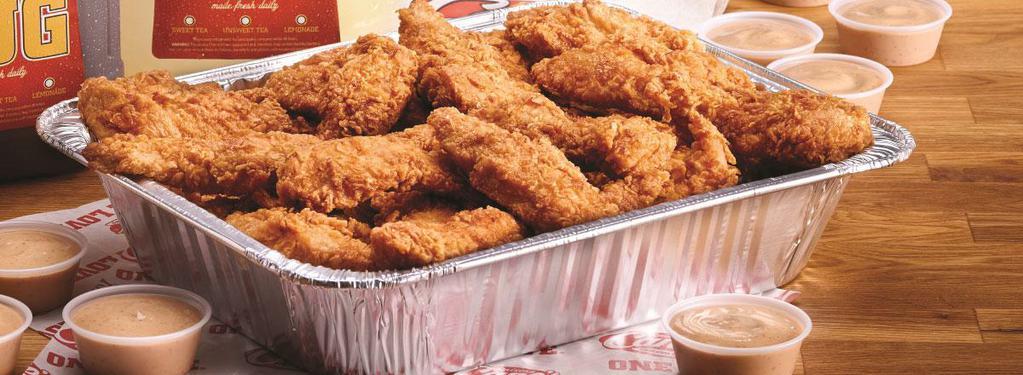 25 Golden Tenders with 3 Family Sides Family Meal · Served with gravy or sauce and 3 family size sides.