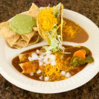 Combination Plate · 2 cheese enchiladas with chili, beans, guacamole and chips or rice and 1 taco.