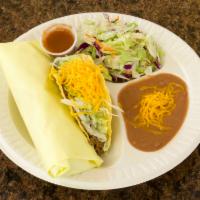 Mexican Plate · Come with burrito, taco, beans and Mexican salad.
