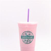 Vanilla Protein Smoothie · Banana, vanilla protein, strawberry and almond milk.