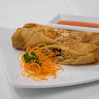 Chicken Egg Roll · Minced Chicken and mix veggies wrapped in wonton skin and deep fried