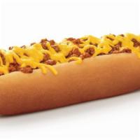 Footlong Quarter Pound Coney · Foot long quarter pound hot dog, hot chili & melted cheese
