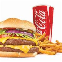 Big Buford Burger Combo · Includes box fries and a bottled drink. 