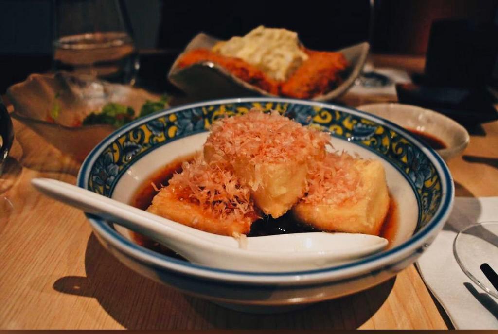 Age-Dashi Tofu · Tofu, nameko tempura sauce.