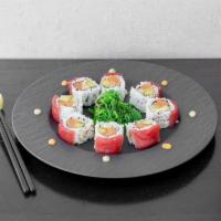 Cherry Blossom · Salmon, avocado and tempura crunch topped with tuna