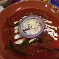 Chiles Rellenos Platter · Stuffed poblano chiles with cheese. Served with rice and beans.