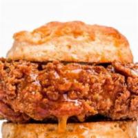 Vegetarian Spicy Honey Butter Chicken Biscuit · Vegetarian fried chicken topped with our house-made honey butter and hot sauce, served on a ...