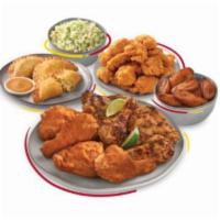 Chicken & Camperitos Family Flavor Meal- Feeds 4-5  · 5 Pieces of Chicken, 10 Camperitos, 2 Family Sides and your choice of Dinner Rolls or Tortil...