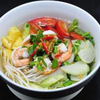 Hot and Sour Soup with Shrimp · Soup that is both spicy and sour, typically flavored with hot pepper and vinegar.