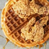 Waffle and Fried Chicken · Waffle served with 2 piece Fried chicken. Leg and Thigh or Breast and wing.