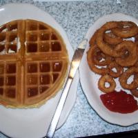 Waffle with Chicken Rings · Served with 10 piece fried chicken rings.