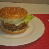 Double Burger · Served on a fresh toasted sesame bun with (2) 1/4 pound of 100% Beef and, with lettuce, toma...