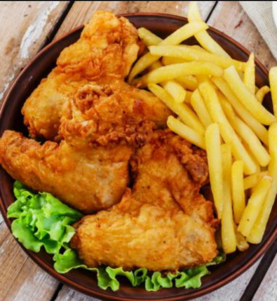 14. 3 Pieces of Mix Chicken Combo · Comes with  3 Pieces of our delicious fried chicken (Leg,Thigh and Wing) and a order of French Fries, a can of Soda or a Small bottle of Water.