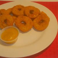 26. 10 Pieces Chicken Rings · 10 pieces of our delicious  all white meat chicken rings. Dipping Sauces: Honey  Mustard Sau...