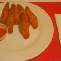 6 Pieces Boneless Hot Wings · 6 pieces of our delicious Boneless hot wings. Dipping Sauces: Honey  Mustard Sauce, Ranch, B...