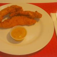 35. 3 Pieces of Chicken Tenders · 3 pieces of all white meat center cut Chicken Tenders Only. Dipping Sauces: Honey  Mustard S...