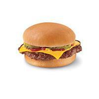 Cheeseburger · 1 100% beef patty topped with melted cheese, pickles, ketchup, and mustard served on a warm ...