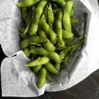 Edamame · Steamed soybeans tossed with sea salt.