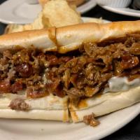 Smokehouse Cheesesteak Sandwich · Fresh chopped bacon and smokehouse BBQ sauce.