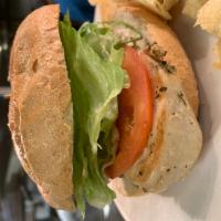 Grilled Chicken Fillet Hot Sandwich · Marinated grilled chicken breast, lettuce, tomato, onion, and mayo.