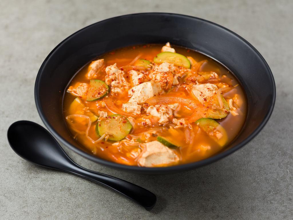 S1 Soon Doo Boo Ji Gae · Spicy soft tofu stew with vegetables. Served with white rice. 
