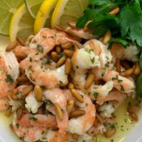  Shrimp Salad with Parsley ＆ Toasted Almond    GF · Baby Shrimp, Parsley Leaves, Toasted Almonds, EV Olive Oil, Lemon Juice, Garlic