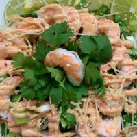 Sesame Shrimp Salad   GF · Lettuce, Shrimp, Scallions, Sesame, Fresh Cilantro, Parmesan Cheese, Red Mayo Dressing 