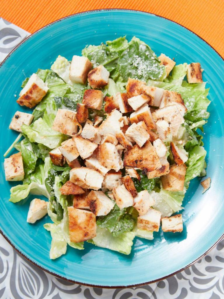 MMG Caesar Salad · Chicken or steak, Parmesan cheese, and zero carb Caesar dressing on a power blend of romaine, spinach and baby kale. Gluten-free.