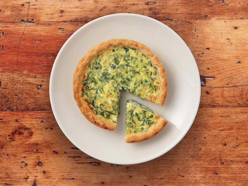 Quiche Florentine · Egg, spinach and Swiss custard baked in a buttery, flaky pie crust.