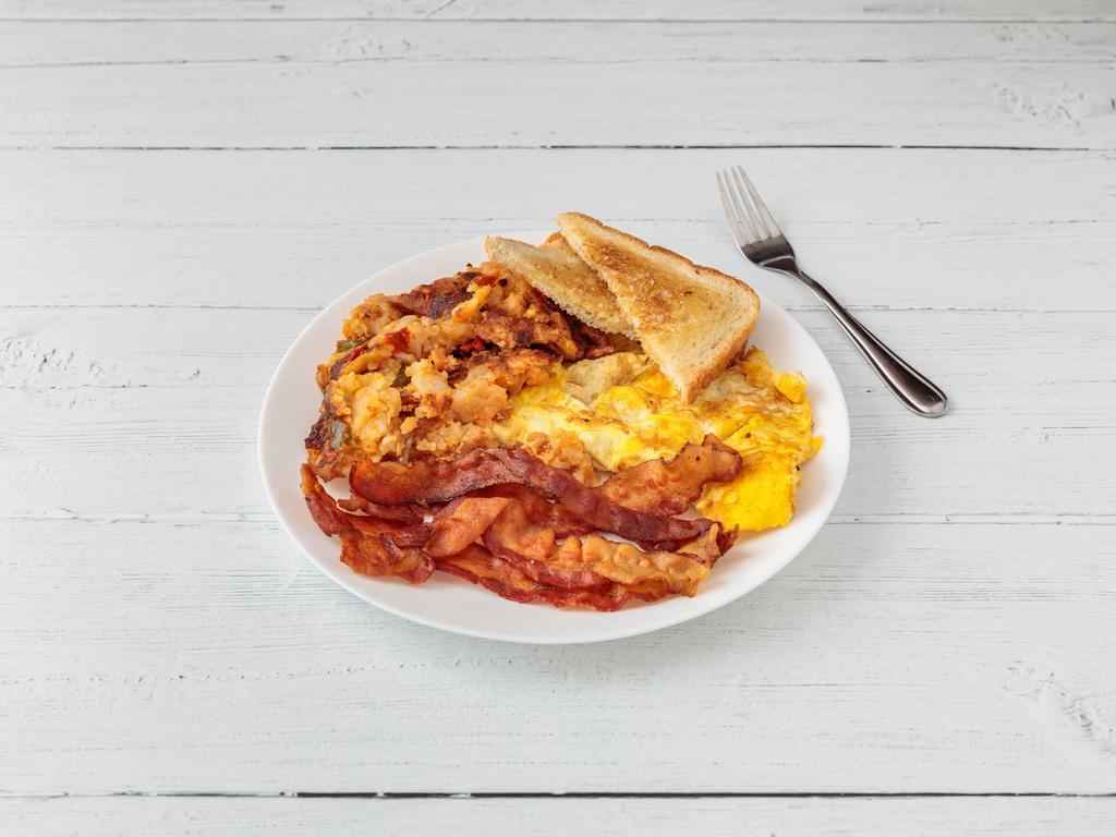 1.  Two Eggs Your Way Platter · Served with bacon, ham or sausage, home fries & toast.