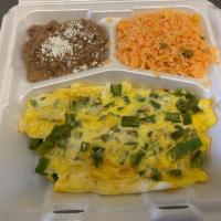 Omelette · Huevos revueltos opcional con: (scrambled eggs optional with)
**Jalapeño, cebolla y tomate r...