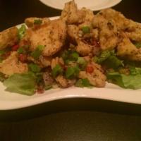 A19. Salt Pepper Mushrooms · Fried king-oyster mushrooms with batter, spicy sauteed with chili peppers.