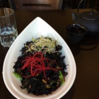 S6. Hijiki Salad · Home-made marinated black seaweed with edamame peas.