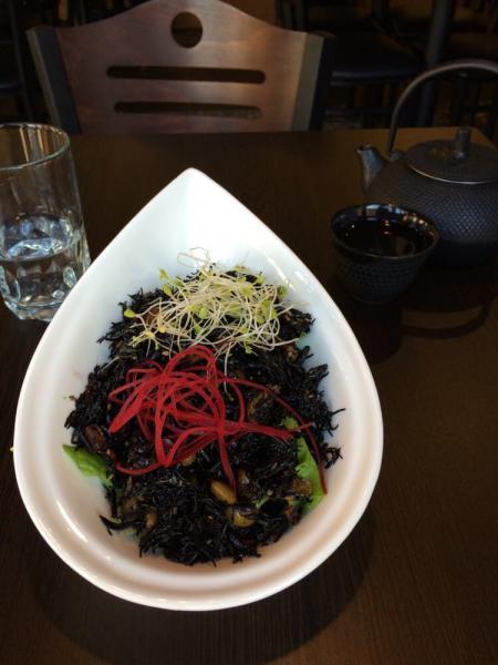 S6. Hijiki Salad · Home-made marinated black seaweed with edamame peas.