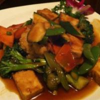 M5. Sauteed Tofu and Vegetables · Tofu, broccoli, carrots, zucchini, lotus root, asparagus, sugar-snap peas and cauliflower, s...