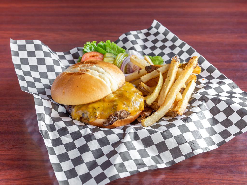 Midway Classic Burger · Juicy,​ flame-broiled beef patty on a toasted brioche bun with Midway burger sauce.