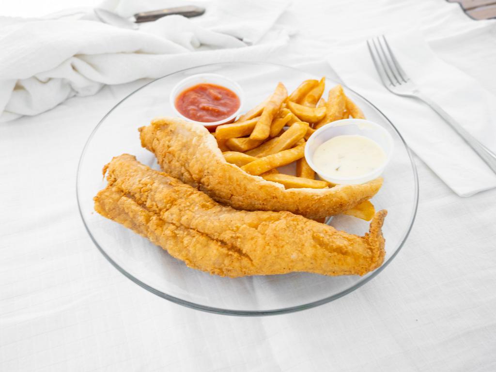 Whiting Fish and Fries · Firm flaky fish.