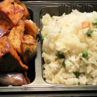 Egg Plant & Fried Tofu Lunch Box · Generous portion of Chinese Egg Plant & Fried Tofu stir fried in black bean sauce.  Served w...