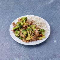 C1. Beef with Broccoli · Served with pork fried rice and egg roll.