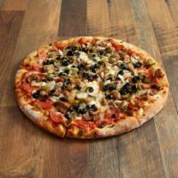 Supreme Pizza · Pepperoni, sausage, mushrooms, green peppers, onions, black olives and mozzarella cheese.