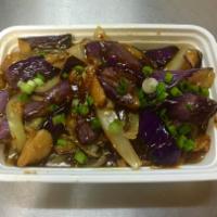 164. Eggplant with Garlic Sauce · With white rice. Hot and spicy.