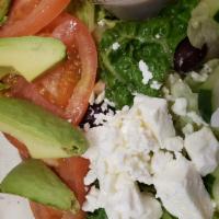 Express Salad · Cucumber, hard boiled eggs, feta cheese, tomatoes, olives and avocado and house dressing.