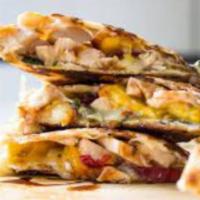 Chicken Quesadillas · Your choice of flour or wheat tortilla with Monterey Jack cheese with diced tomatoes and oni...
