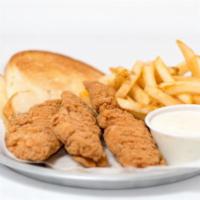 Chicken Tender Basket · Four fried chicken tenderloins served with French fries, Texas toast, and honey-dijon mustar...
