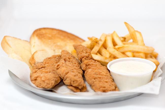 Chicken Tender Basket · Four fried chicken tenderloins served with French fries, Texas toast, and honey-dijon mustard dipping sauce