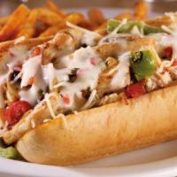 Philly Cheese Steak Sandwich · Sliced beef, onions, green peppers and melted provolone topped with diced tomatoes served on...