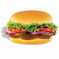 Hungr-Buster®  · 1/4 lb. grilled beef patty topped with crisp lettuce, ripe tomatoes, purple onions, tangy pi...